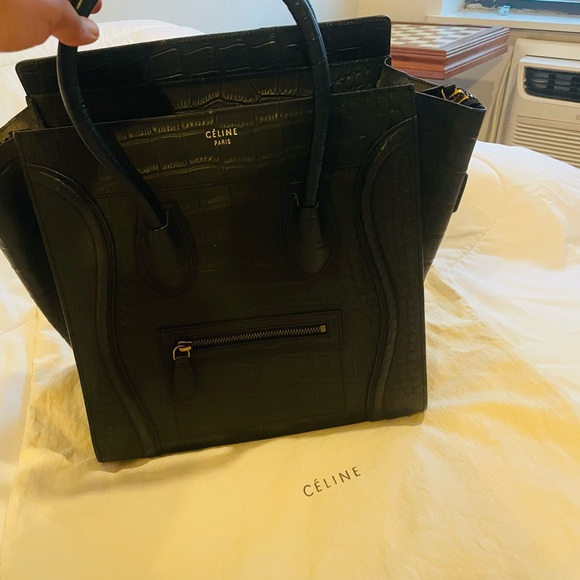 Celine Black Croc-Embossed BagCeline Crocodile Embossed Leather Bag - Picture 1 of 14